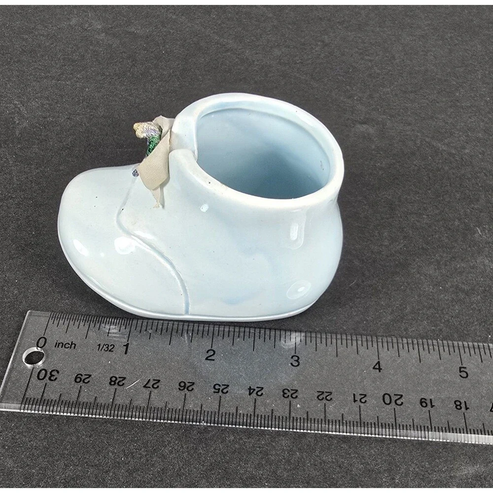 Vintage Blue Ceramic Baby Booties Shoes Mini Figurines with Flowers
